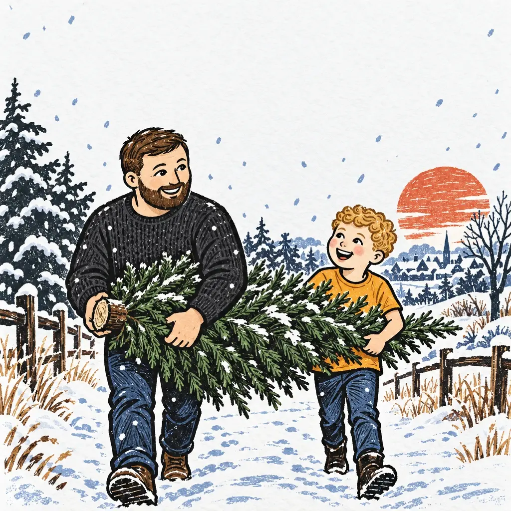 Matt and Alfie illustrated on the cover of Merry Christmas, Dad
