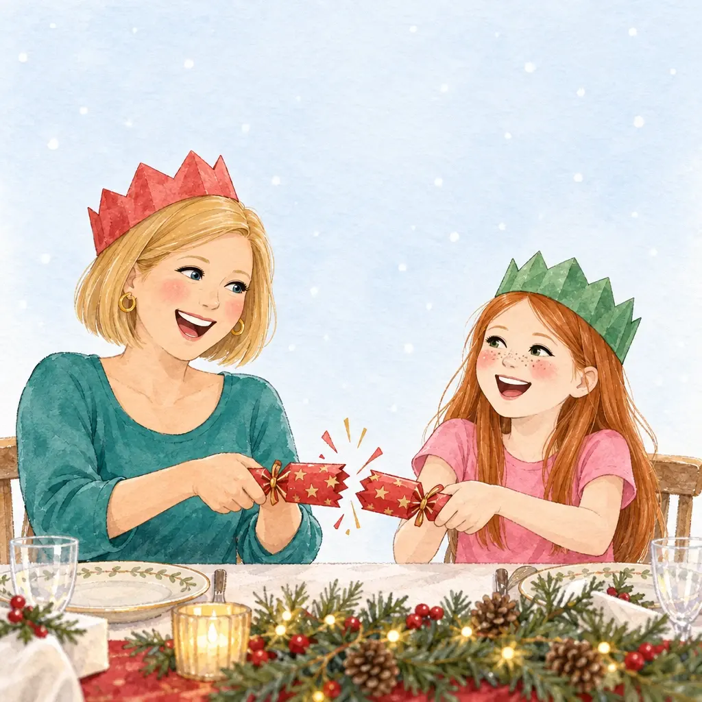 Kate and Ruby illustrated on the cover of Merry Christmas, Mum