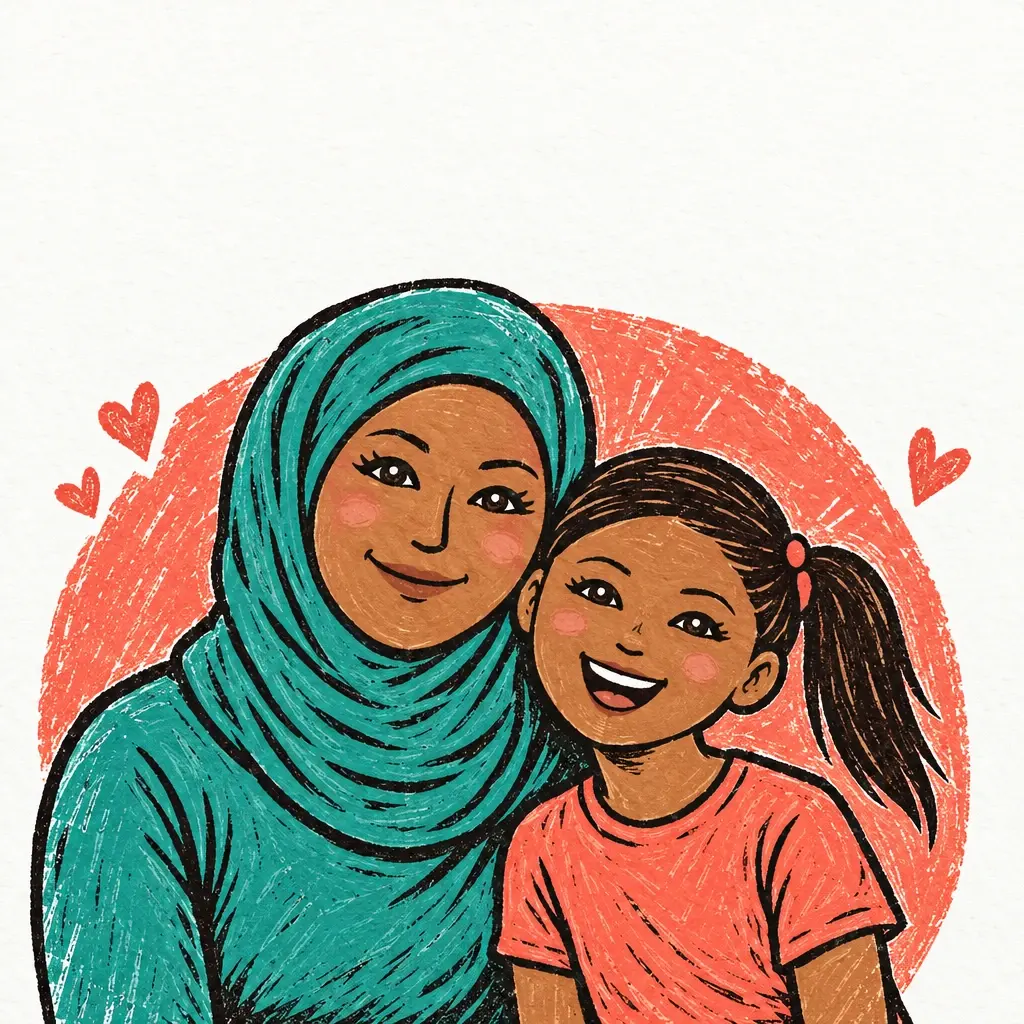 Aisha and Zara, painted in Linocut