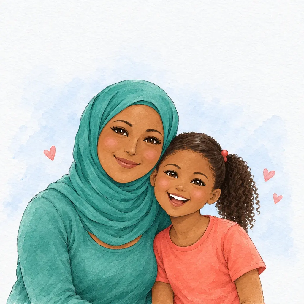Aisha and Zara, painted in Watercolour