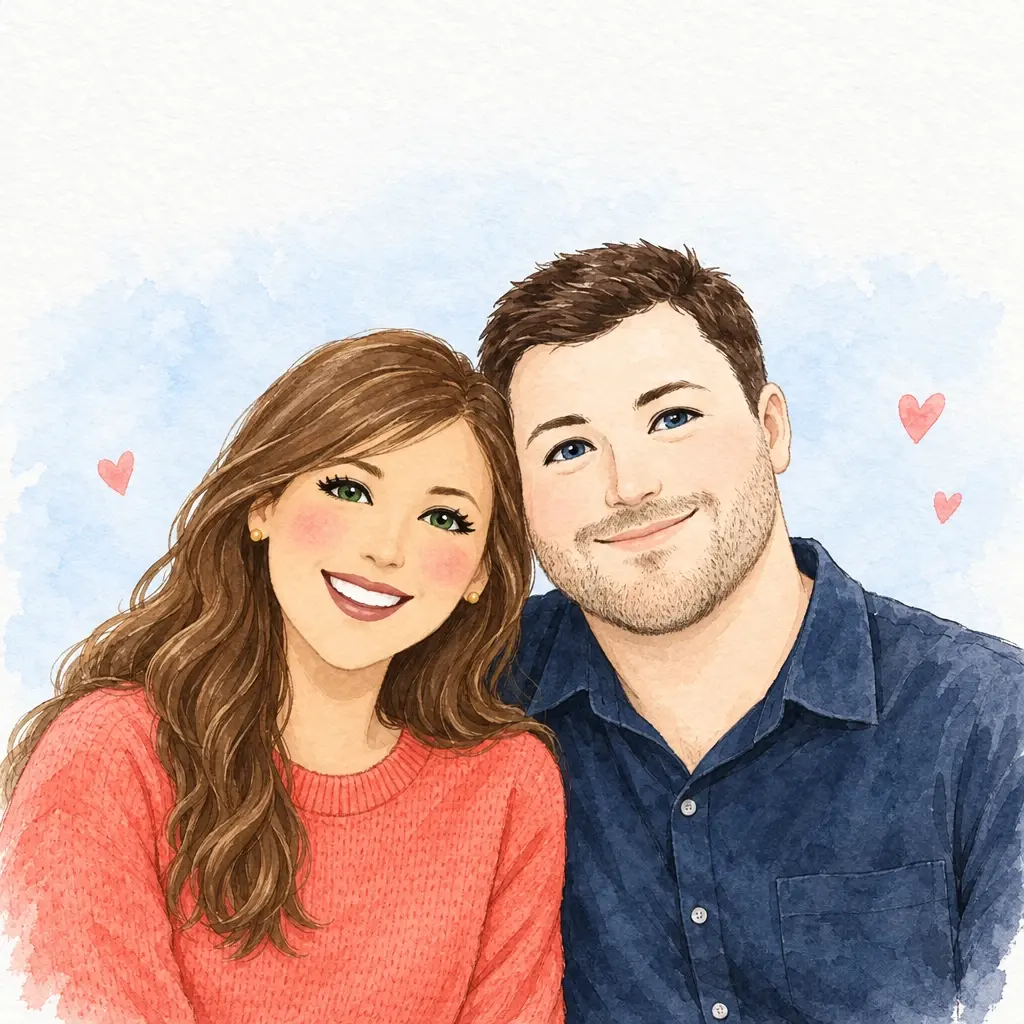 Emma and James illustrated in Watercolour